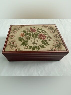 ROLEX ANTIQUE BOX COLLECTIBLE FLOWERS TAPESTRY JEWELRY MOD 50'-60's RETRO GENEVE